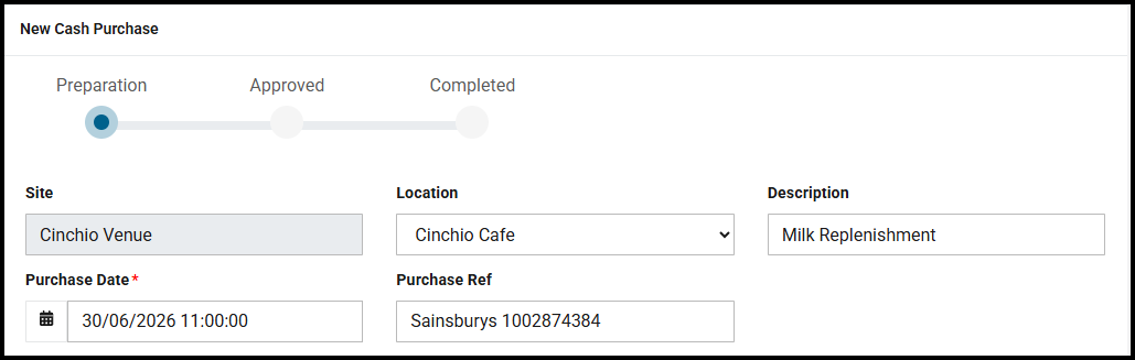 Cash purchase details