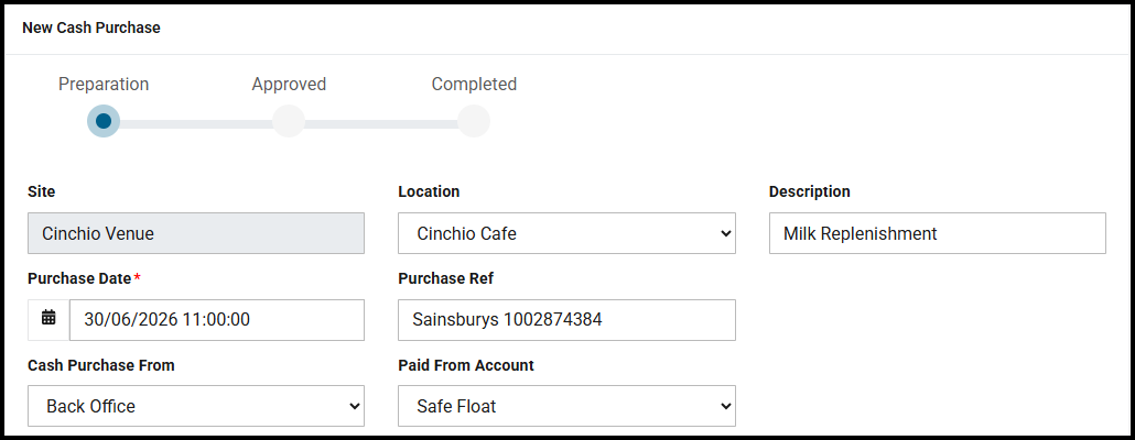 Cash Purchase From set to Back Office