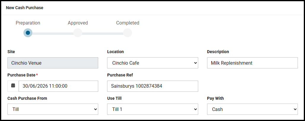 Cash Purchase From set to Till
