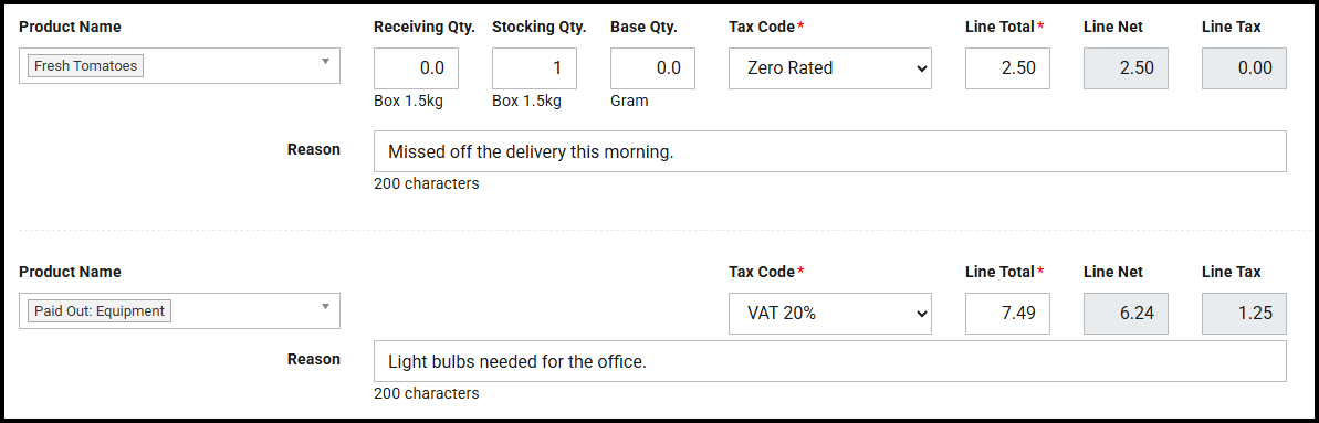 Cash purchase items