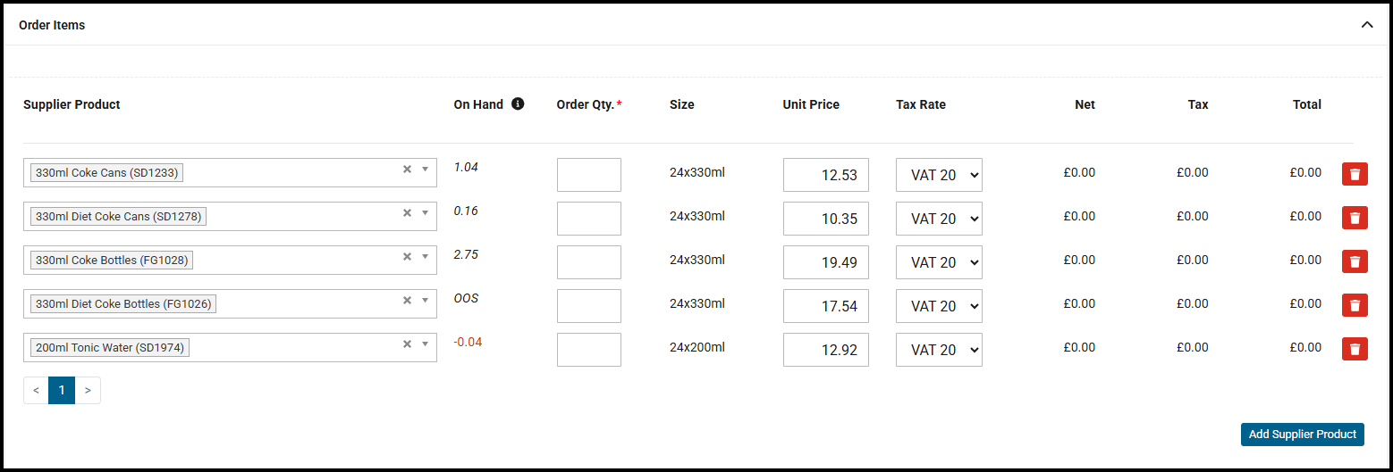 Order items