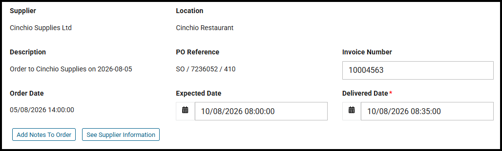 Invoice number and delivered date