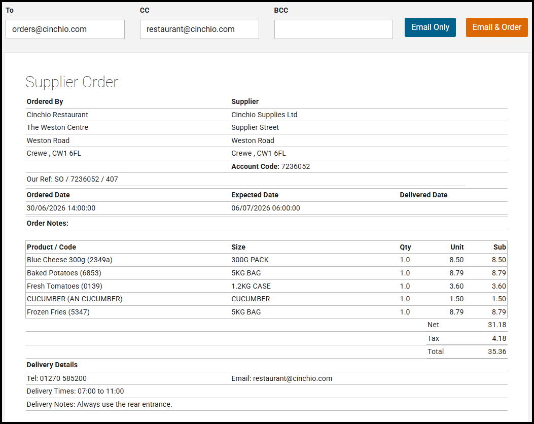 Email order form