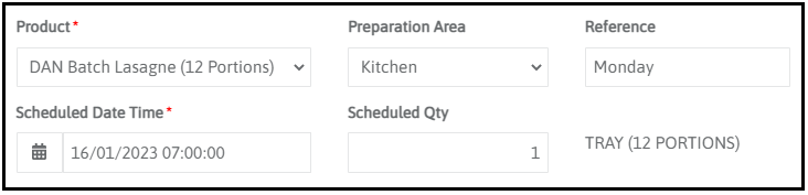 Schedule Product Preparation window
