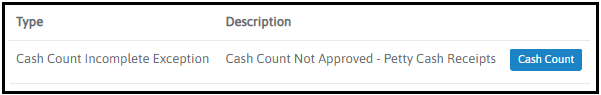 Cash Count exception