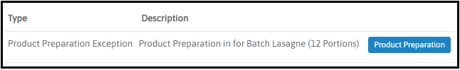 Product Preparation exception