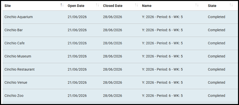 Period search results with Complete and Complete All options
