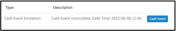 Cash Event exception