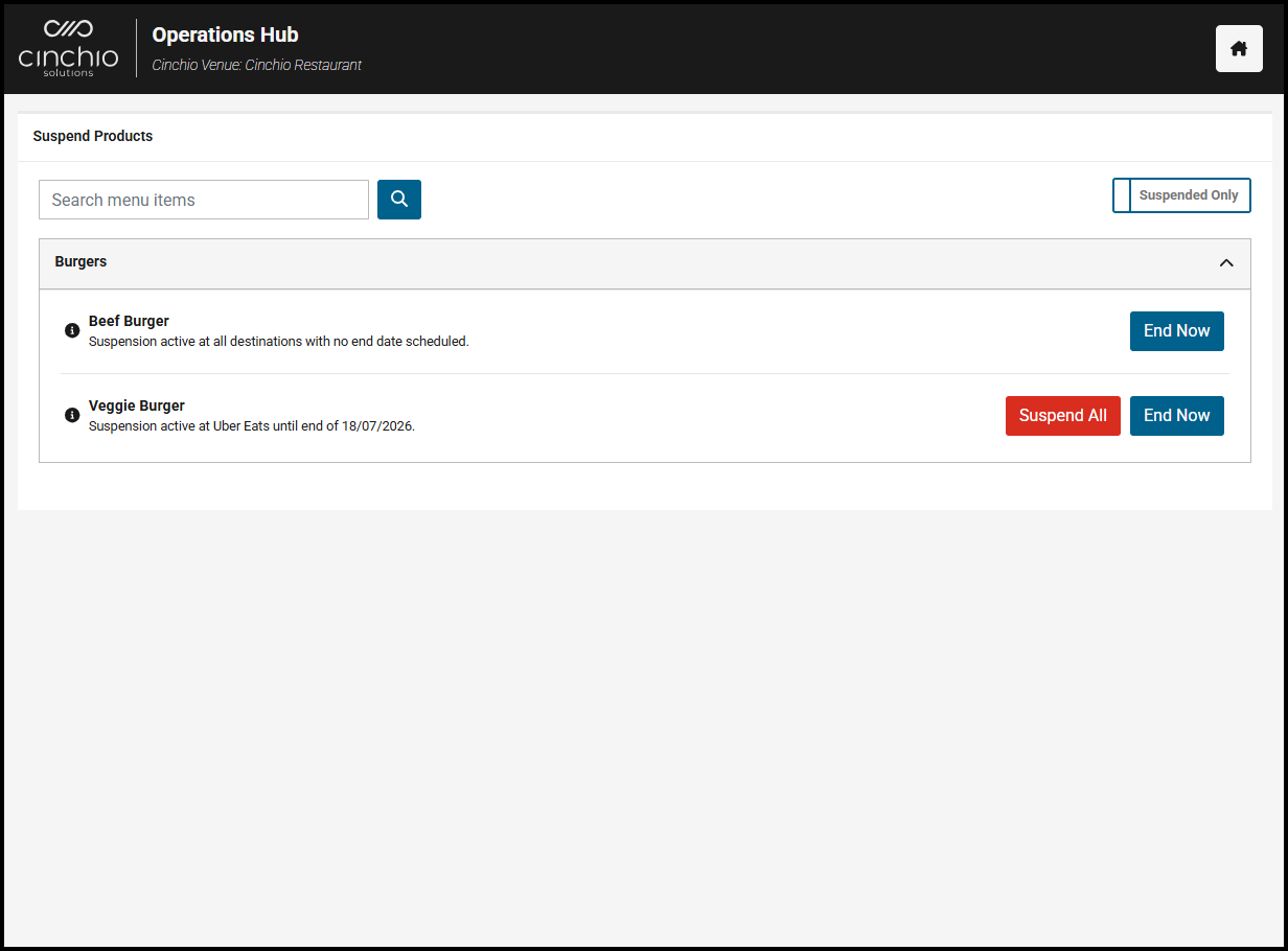Filtering to suspended items