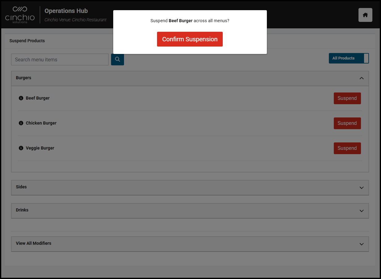 Suspending a product
