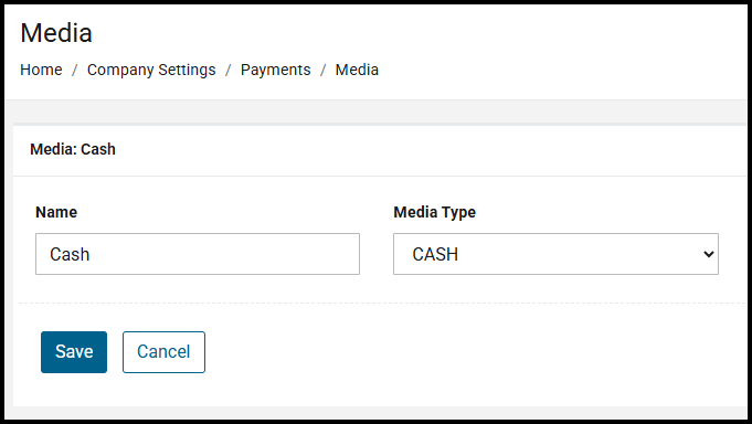 Cash media assigned to a CASH media type