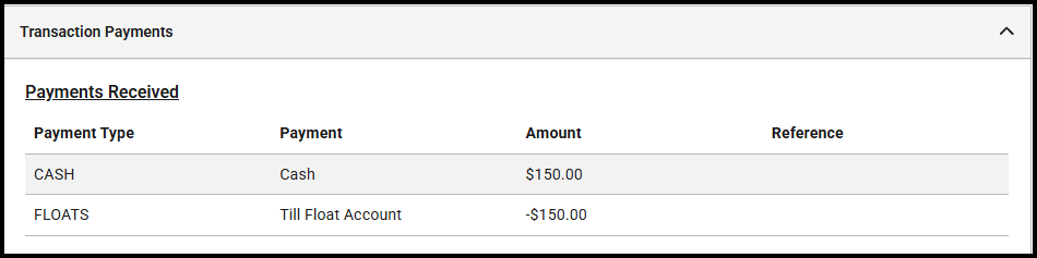 Opening float transaction at the POS