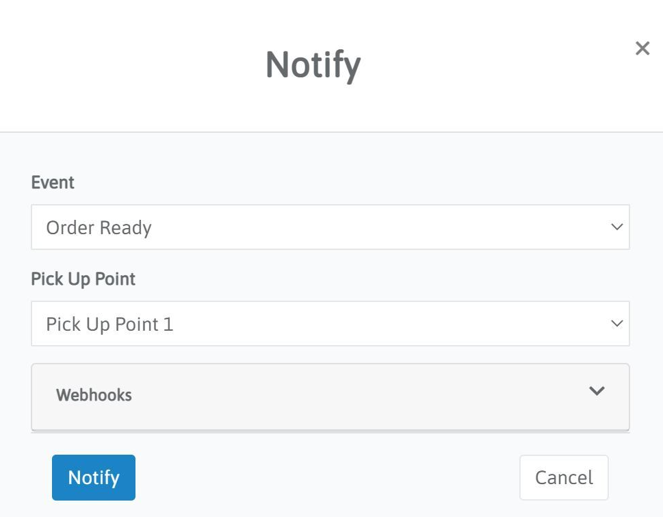Choosing a notification event and pick up point