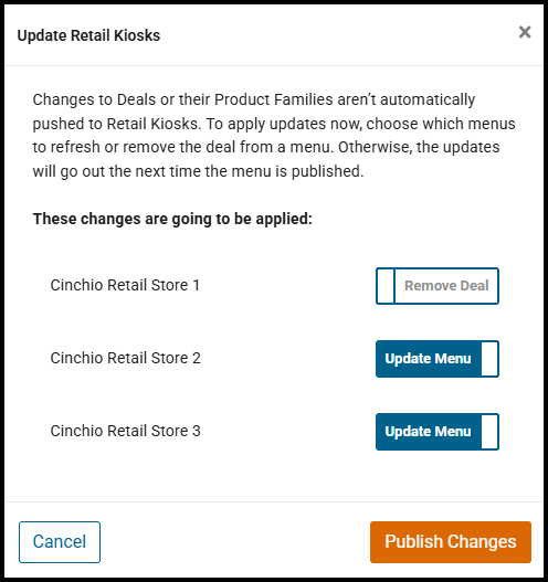 Push Changes To Retail Kiosk window