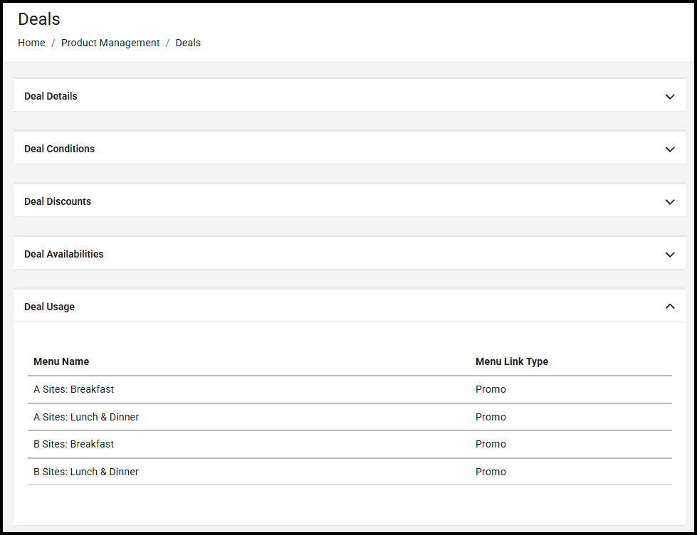 Deal Usage section of the deal page