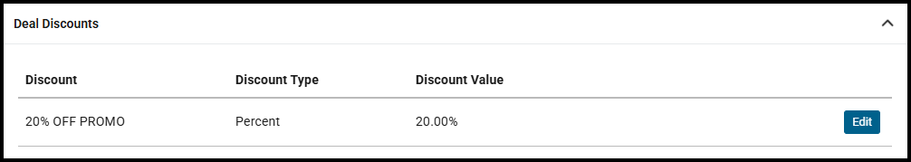 Deal Discounts section for an Entire Transaction deal