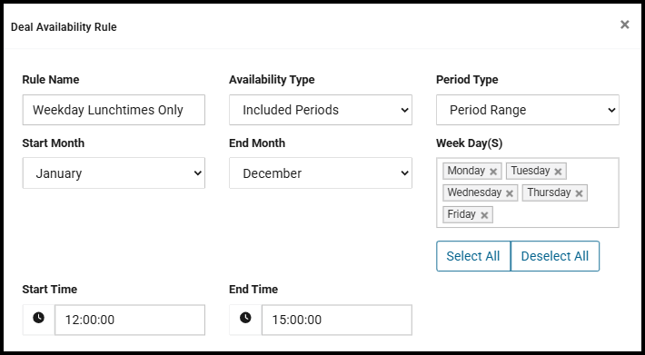 Availability rule using a period range