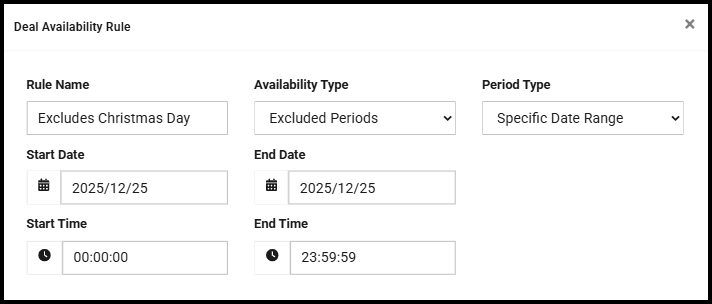 Availability rule using a specific date range