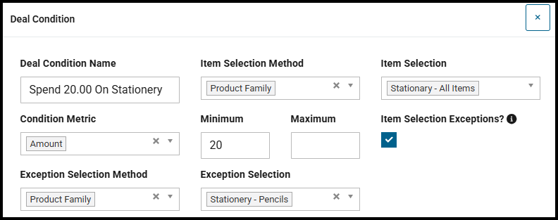 Spend condition for a promotional product deal