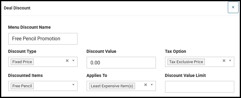 Deal discount for a promotional product deal
