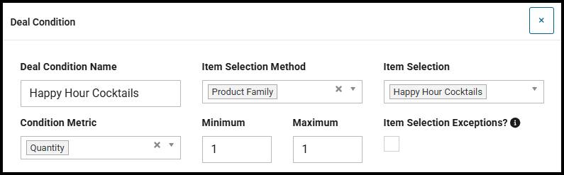 Deal condition for a promotional price deal