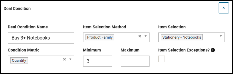 Deal condition for a minimum quantity