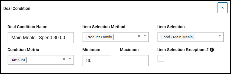 Deal condition for a minimum spend