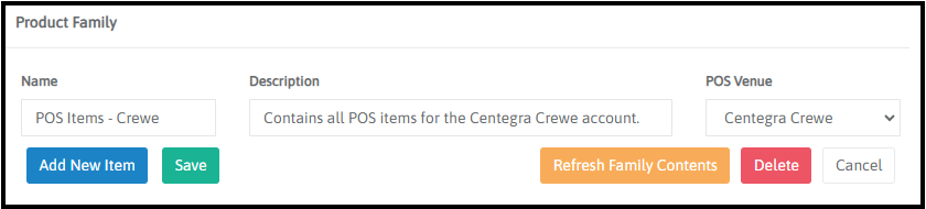 POS Venue linked to a product family