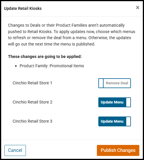 Push Changes To Retail Kiosk window