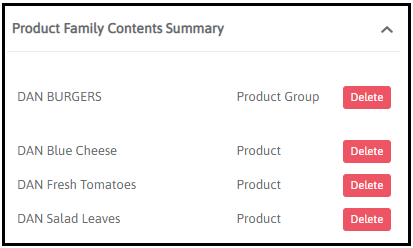 Product Family Contents Summary section