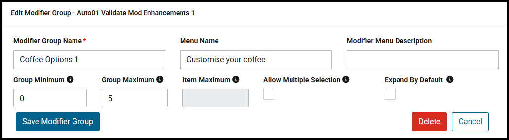 Modifier group settings