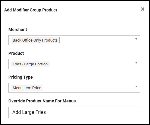 Add Modifier Group Product window