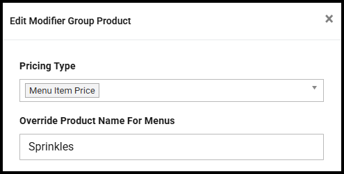Edit Modifier Group Product window