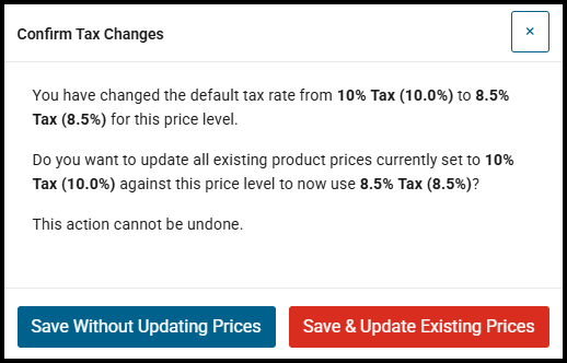 Prompt when changing the default tax rate