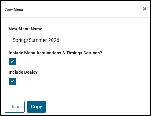 Copy Menu window