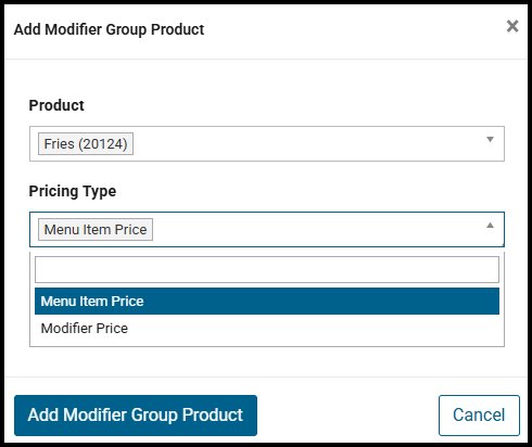 Pricing Type for a modifier