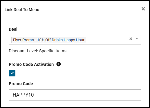 Link Deal To Menu window