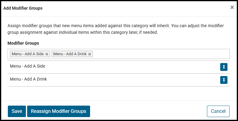 Add Modifier Groups window