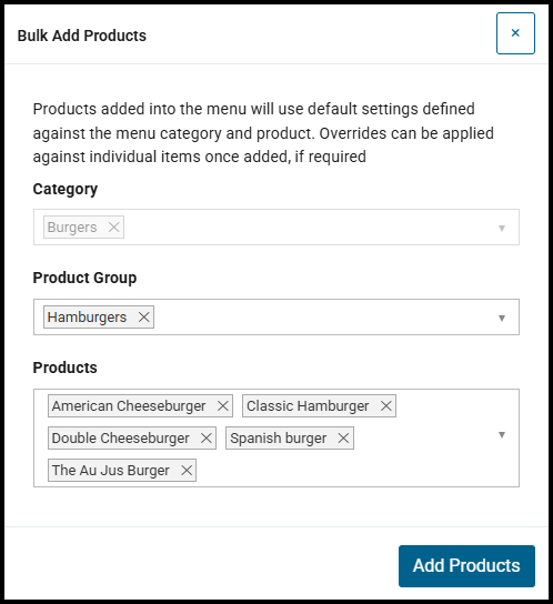 Bulk Add Products window
