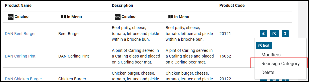 Reassign Category window