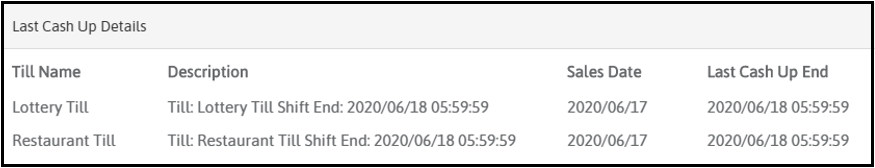 Previous cash ups on the New Cash Up page