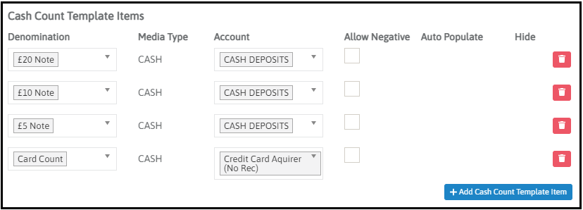 Adding a line to a cash up count template