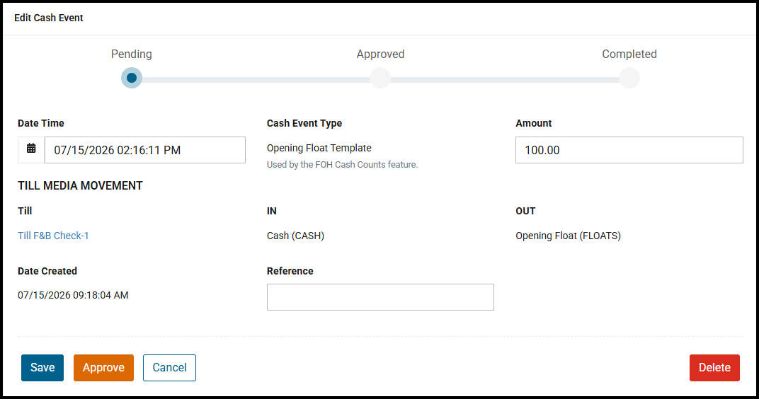 An approved cash event