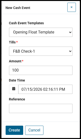 New Cash Event window