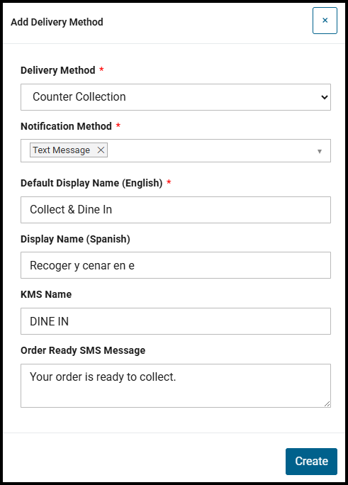 Delivery method settings