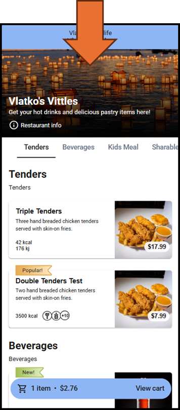 Header image in mobile ordering