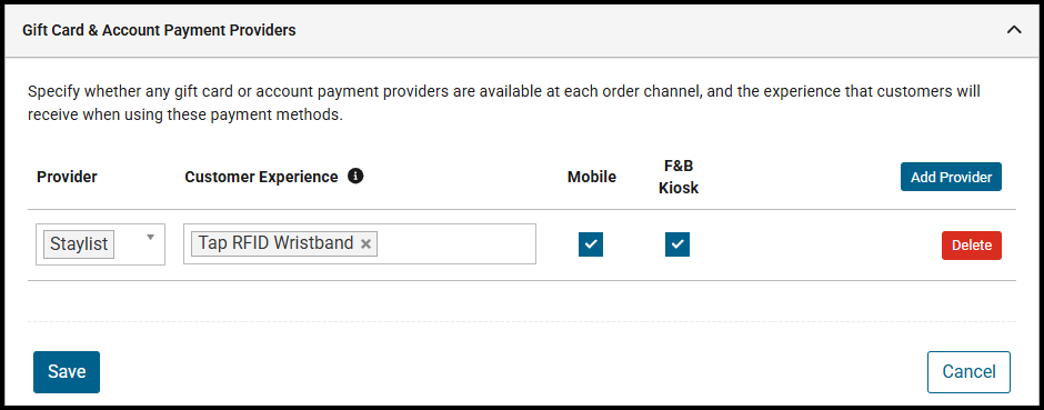 Card and Account Payment Provider section