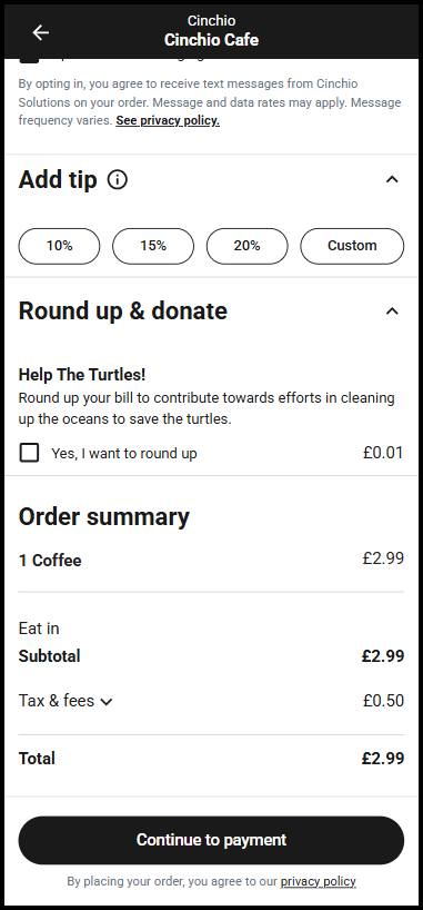 Tip and round-up prompts at checkout