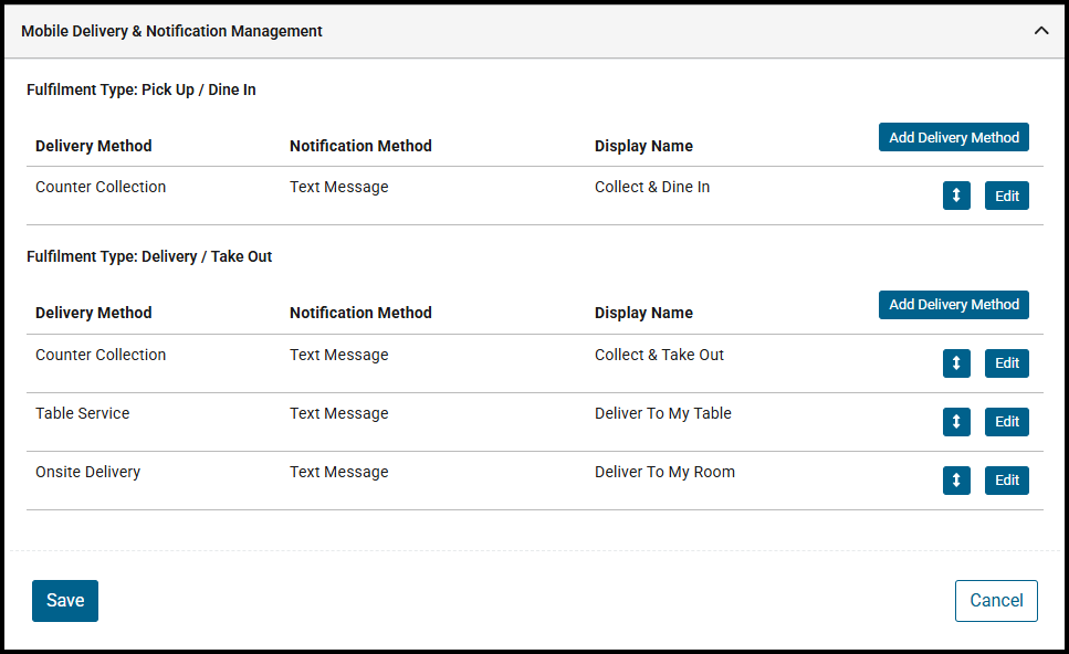 Delivery and notification settings