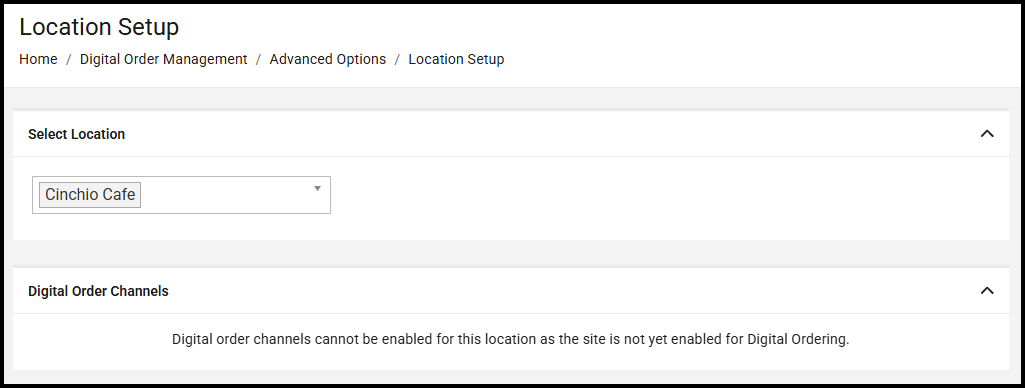 Message shown when digital ordering isn't turned on